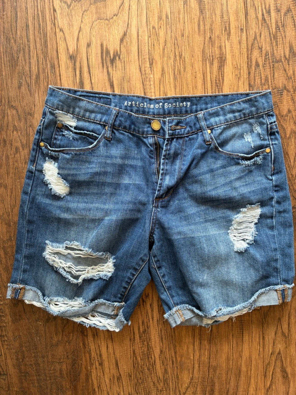 Articles of Society Blue Distressed Denim Cutoff Shorts